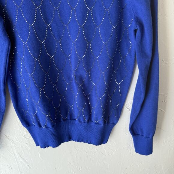 Nanette Lepore Sweater Womens Medium Blue Rhinestone Pullover Crewneck Knit Top - Picture 3 of 9